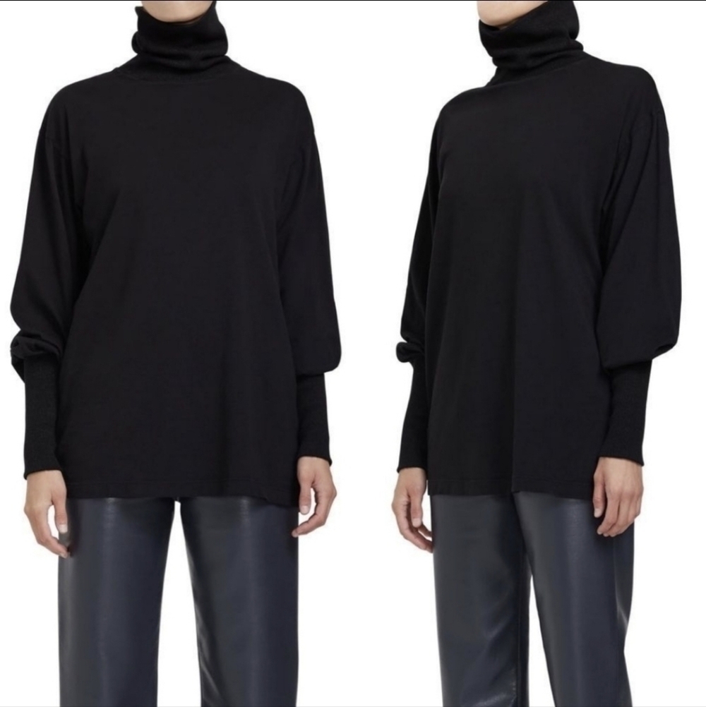 Agolde 100% Pima Cotton black funnel neck Tee Long Sleeves